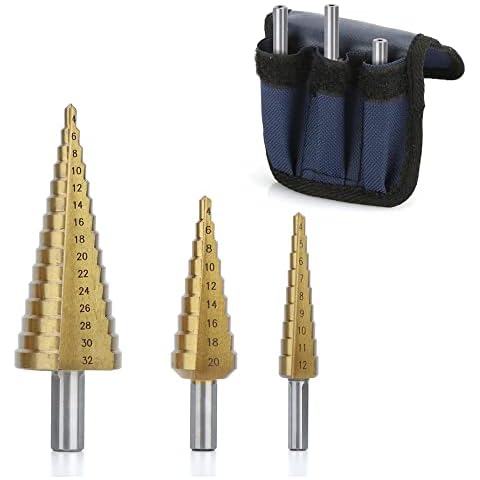HSS Step Drill Bit Set Hex Shank Step Drill Cone Drill Bit Set 4-12 mm/4-20 mm/4-32 mm Set of 3 Cover