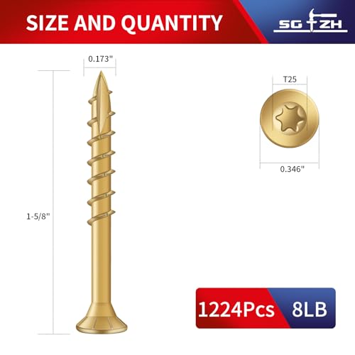 Image of #8 x 1-5 /8 inch Deck Screws (1224Pcs) 8lb. Exterior Wood Screws. Carbon Steel, Tan, Flat Head, Rust Resistant epoxy Coated, with T25 Star Bit