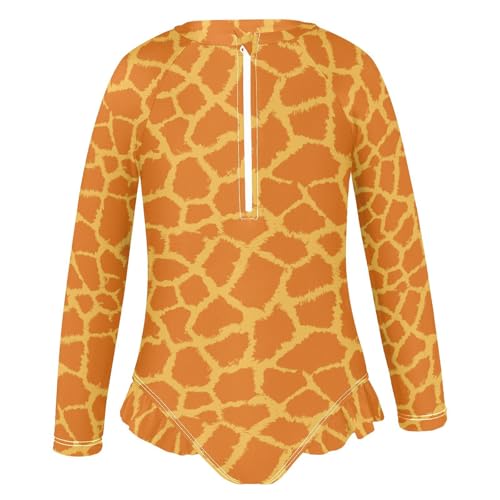 Animal Stripes Baby Toddler Girl Long Sleeve Ruffle Swimsuit One Piece Zipper with UPF 50+2