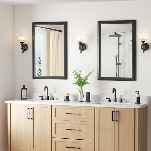 Image of 24x36 Inch Black Framed Bathroom Mirrors for Over Sink | Wall Mirrors for Bathroom Sink, Bathroom Vanity Mirror, Rectangle Farmhouse Mirror, Bedroom, Living Room, Entryway