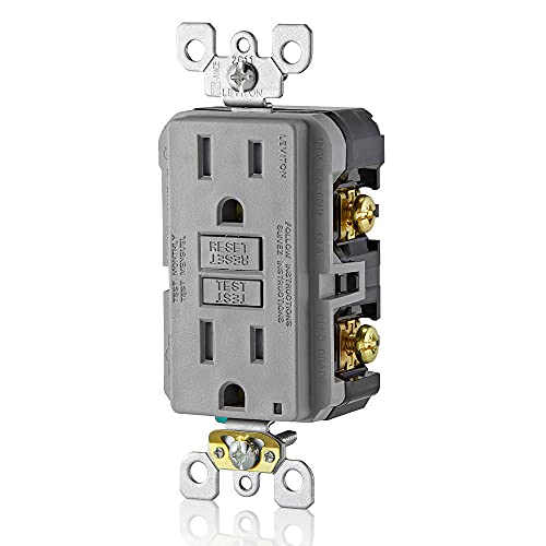 Image of Leviton GFCI Outlet, 15 Amp, Self Test, Tamper-Resistant with LED Indicator Light, Protection from Electric Shock and Electrocution, GFTR1-GY, Gray