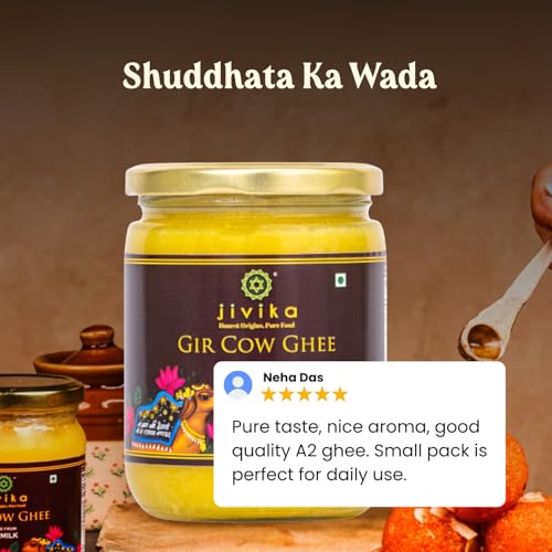 Image of Jivika A2 Gir Cow Ghee 500ml (Pack of 2) | Vedic Bilona Method Cultured Desi Cow Ghee | Grass Fed | Traditional Pure Ghee | Curd-Churned, Grass-Fed | Lab Tested