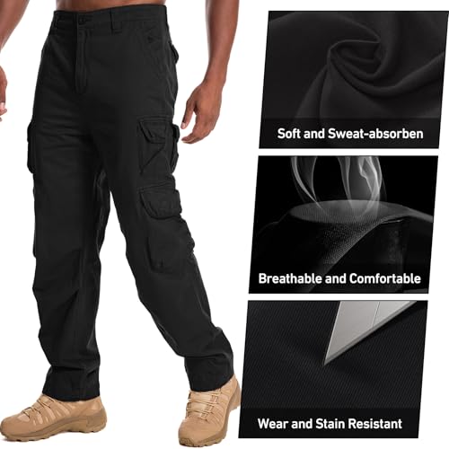 Men's Cargo Pants Cotton Ripstop Hiking Work Pants Comfort Casual Outdoor Pants with Multi Pockets4
