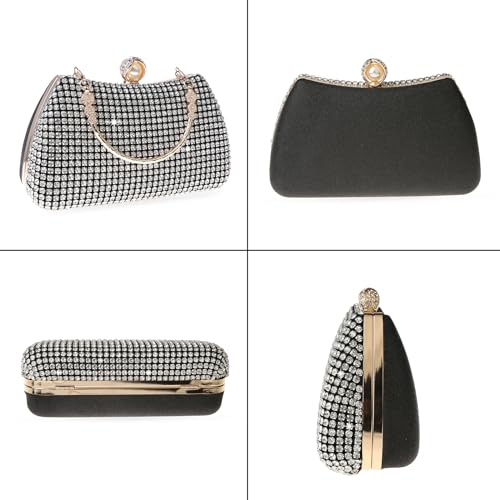 Image of Women's Sparkly Rhinestone Clutch Purse Evening Shoulder Bag | Crystal Glitter Sequin Handbag With Handle & Chain, Convertible Crossbody Bag For Bridal Wedding Party Prom or Formal Events