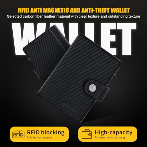 Pop Up Wallet for Men with Buckle, Smart Credit Card Wallet, Mens Minimalist Wallet, Card holder Wallet, ID Window, RFID-blocking(Carbon Fibre)2