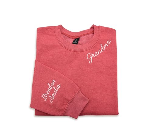 NACRE APPAREL Custom Text Embroidered Sweatshirt and Hoodie Design Your Own Personalized Text on Sleeve Gift for Grandma