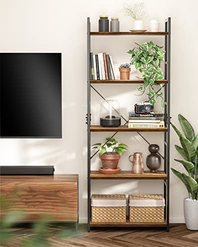 Pipishell Bookshelf, 5-Tier Bookcase, Storage Rack Shelf, Tall Ladder Shelf Organizer, Display Shelf With Steel Frame, Vintage Standing Shelf For Home Office, Living Room, Bedroom, Kitchen, Piss02 #TOP5