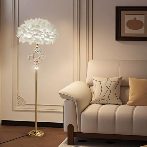 Image of Smartway NestLux Fur LED Floor Lamp, Plant Shape Feather Standing Light with Gold Finish, Decorative Lighting for Living Room Bedroom Corner Decor, Modern Stylish Home Lighting