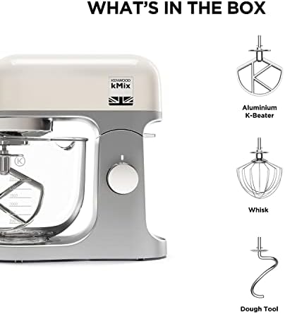 Kenwood 0W20011391 KMix Stand Mixer for Baking, Stylish Kitchen Mixer with K-beater, Dough Hook and Whisk, 5 Litre Glass Bowl, Removable Splash Guard, 1000 W, Cream