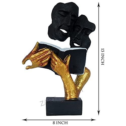 zart Polyresin Handicrafted Book Reading Modern Art Face Sculpture Item Fantasy Figurine Antique Colour Showpiece For Home Decor(Black And Golden,Standard)13" Inch Size