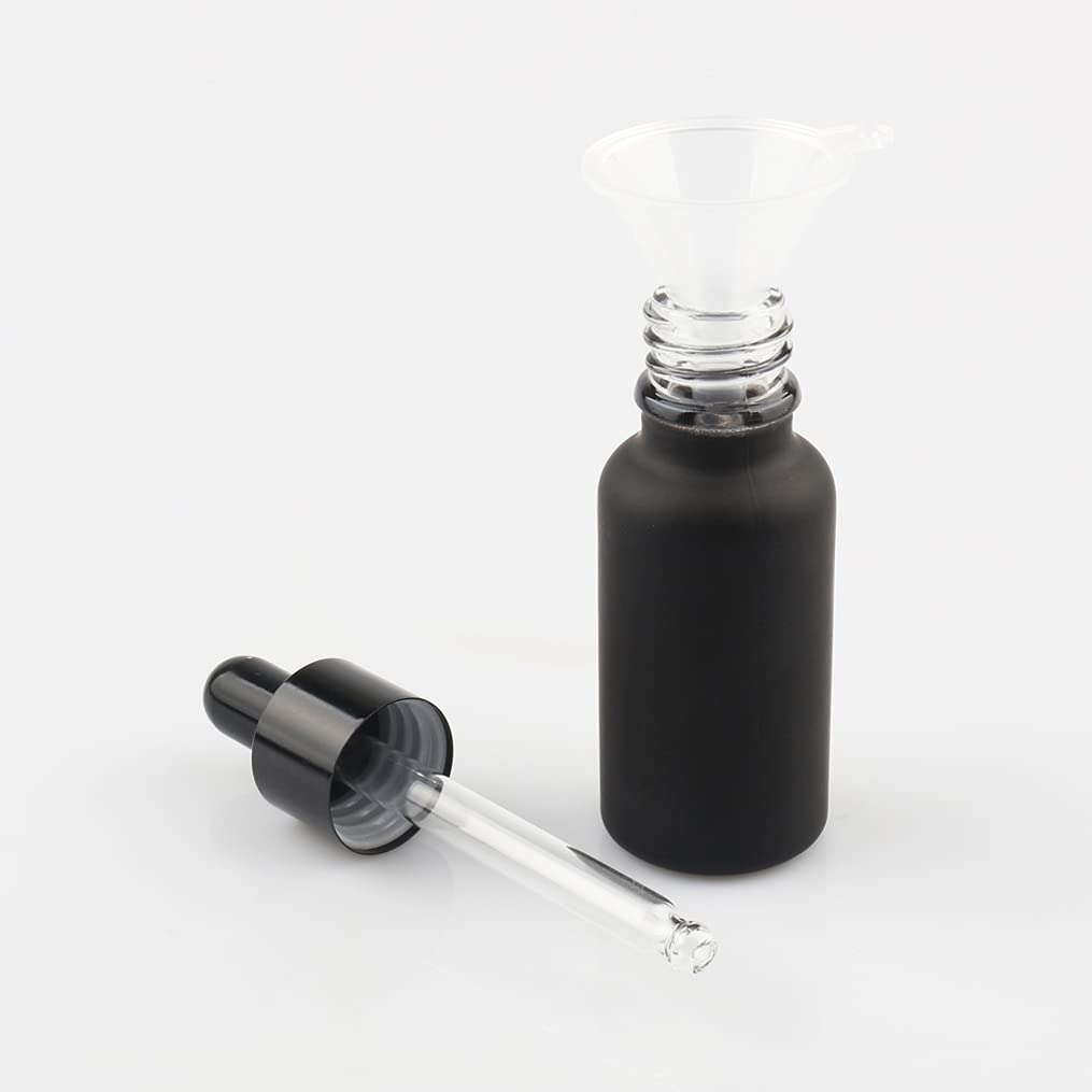 24 Stück 20ml Matt schwarz Pipettenflasche Tropfpipetten mit Schwarz Pipettenring für Ätherisches Öl,Aromatherapie, Massage, Duftöl Probe,Make-up,chemische Flüssigkeit + 4x Trichter