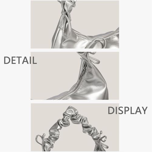 Cute Bow Tie Shoulder Bag for Women, Soft PU Leather Underarm Bag Y2k Coquette Hobo Handbag Versatile Tote Purse4