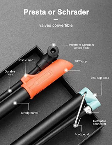 Mini Bike Pump And Tire Repair Kit, Convertible Presta And Schrader Valve, 120 Psi Bicycle Air Portable Inflator With Nozzle Kit, Frame Mount For Mountain Bike Bmx #TOP7