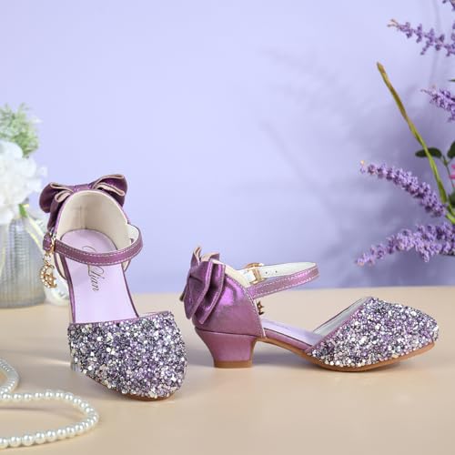 Image of ChuLian Girls Sandals Little Kids Glitter Bow Dress Shoes Crystal Low Heel Sequins Princess Sandals Toddler Flower Wedding Party Shoes