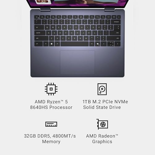 Dell Inspiron 14 2-in-1 Touchscreen Laptop (14" FHD+ IPS, 32GB DDR5 RAM, 1TB SSD, AMD Ryzen 5 8640HS (> intel i7-1255U)) For Business, Students, FP, Backlit, FHD Webcam, Inspiron 7445, Win 11 Pro - Image 3
