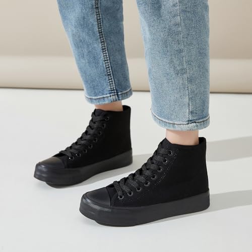 Image of Uoidru High Top Sneakers for Women Canvas Shoes White Canvas High Tops Women Casual Shoes Lace Up Fashion Sneakers