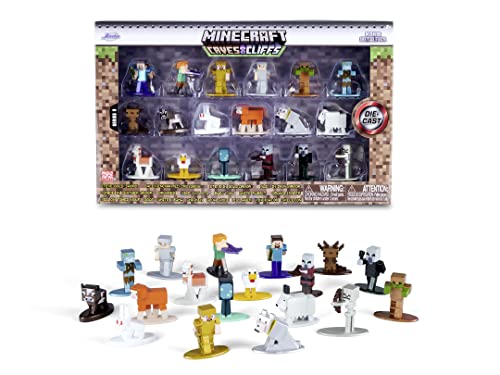 Jada Toys Minecraft Figuren-Set aus Metall (18 Stück, Series 9) - Multi-Pack Nano Sammelfiguren aus Minecraft Caves & Cliffs, Metallfiguren für Fans und Sammler ab 3 Jahre, je 4 cm