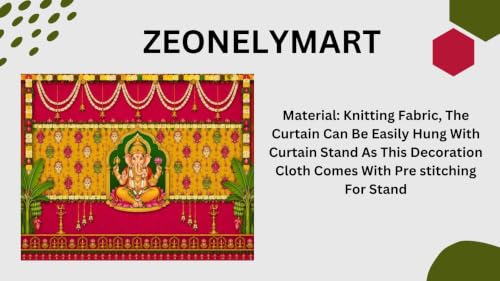 Image of Ganesh Pooja Background | Lord Ganesha Festive Backdrop with Banana Trees and Temple Bells 8x8 Feet | varalakshmi puja Decoration Cloths