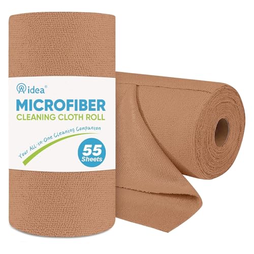 Image of AIDEA Microfiber Cleaning Cloth Roll-55 Sheets, Cleaning Rags 11x9 inch Brown