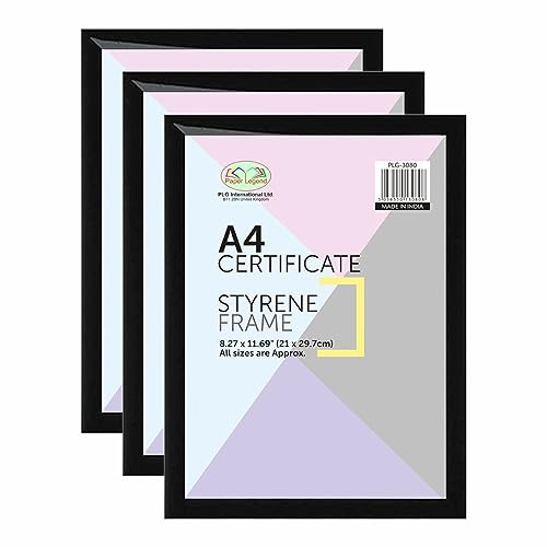 (Set of 3) - A4 Black Photo Frame Styrene Window Premium Photo Picture Frame Solid Wood 21 x 29.7 CM For Home Family Office Decor, Classic Wall Mountable & Tabletop Frames
