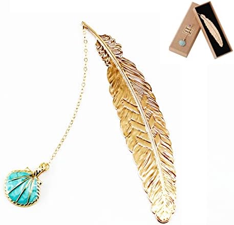 DSFGHB Bookmarks for Women,Handmade Metal Feather Bookmarks Page Markers for Kids Teachers Gift Box Packaging (Blue Shell)