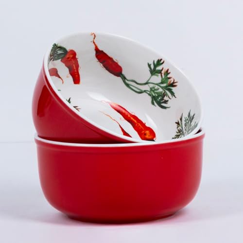 Image of GOLDEN QUEEN'S Handcrafted Ceramic Bowls, Set of 2 | Ideal for Snacks, Ramen, Salad, Cereals, Rice, Dinner - Kitchen Garden Bowl