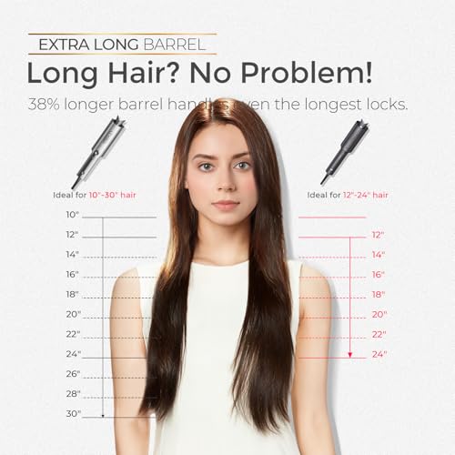 Image of TYMO CurlPro Plus Automatic Rotating Curling Iron - Upgraded Long Barrel Curling Wand for Long Hair, Ceramic Hair Curler for Women, Anti-Scald, Tangle-Free, 600M Ionic, Dual Voltage, Grey, 1 Inch