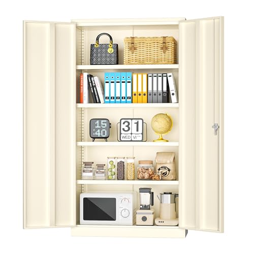 Image of INTERGREAT Metal Storage Cabinet Doors, 72 inch Locking Steel Storage Cabinet with Shelves, Tall Lockable Steel Cabinets for Home Office, Garage(Grey)