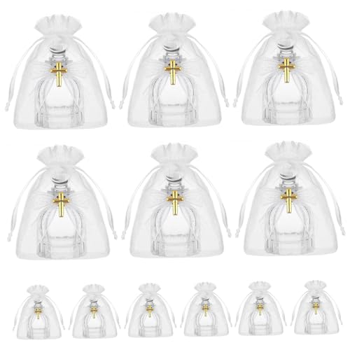 Recipientes de agua bendita de cristal Nuiorfty con lazo de encaje blanco 6
