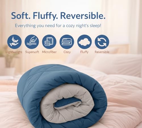 Image of Dual Tone Reversible Ultra-Soft Heavy Glace Cotton AC Comforter Double Bed | 90x100 Inch |Filled with Pure Microfiber | All-Season Premium Comforter (Mist Blue)