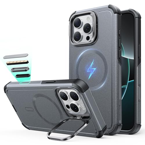 Image of ESR for iPhone 16 Pro Max Phone Case with Stand, 23ft Military-Grade Drop Protection with Camera Control, Shock-Absorbing Rugged Cover, Compatible with MagSafe Accessories, Cyber Series, Grey