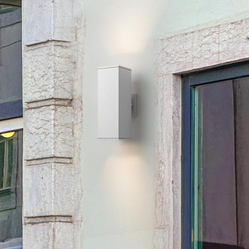 Image of mirrea 14 inch Modern Outdoor Porch Light in 2 Lights, Matte White, 2 Pack