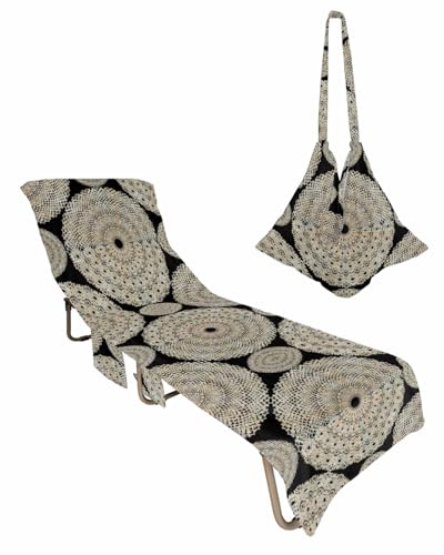 Boho Geometric Beach Lounge Chair Towel Cover, Soft Chaise Lounge Towel with Side Pockets Patio Pool Chairs Cover for Beach/Pool Sunbathing 29x85 Classic Black Modern Abstract Art