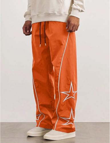 Yimoon Men's Star Pants Y2K Lightweight Drawstring High Rise Side Striped Pants Wide Leg Baggy Dance Pants with Pockets2