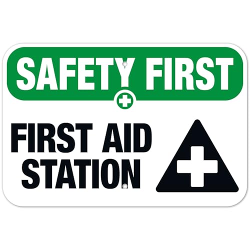 First Aid Station Sign Metal Tin Sign 8x12 inch – Safety Warning Sign for Factory, Pool, Office, or Parking Lot