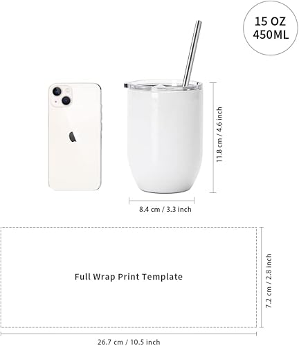 Miniatura 2 de PYD Life Vasos de vino de sublimación en blanco rectos a granel 15 onzas blanco brillante con tapa a prueba de fugas y popote de acero inoxidable