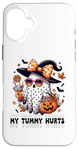 Funny My Tummy Hurts Cute Pink Ghost Boujee Halloween Coffee X}zP[X iPhone 16 Plus p