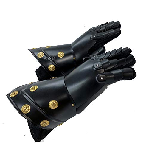 AnNafi® Armor Gauntlets Steel Gloves Armor Pair | Medieval Knight Costume| Warrior Metal Gauntlet