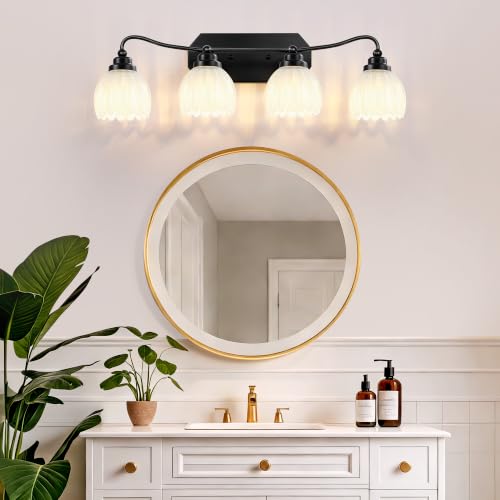 Image of Vintage 4 Light Vanity Lights,Black Matte Antique Finish