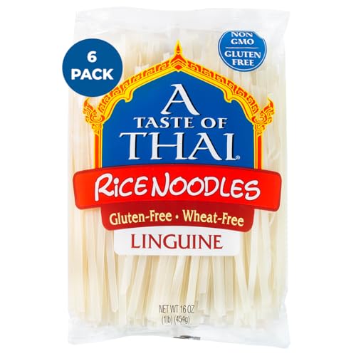 A Taste of Thai Linguine Rice Noodles | Restaurant-Quality Thai Flavor in Minutes | Vegan, Gluten-Free, Wheat Free, Non-GMO| Perfect for Stir-Fries, Soups & Asian Dishes 16 oz (Pack of 6)