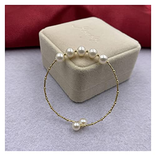 Bracelet perles naturelles et tube or 18k élégant pour femme de 55mm