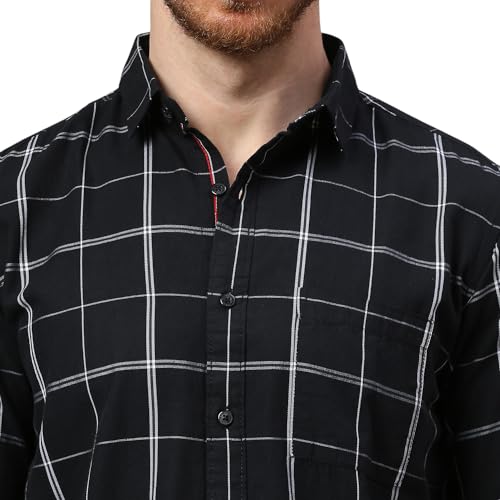 Image of Klub Fox Mens Checked Slim Fit Cotton Casual Shirts with Spread Collar & Long Sleeves