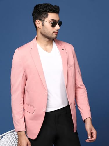 Image of SHOWOFFFF Men Solid Single Breasted Formal Blazer | Notched Lapel Full Sleeves Cotton Blazer for Mens | Slim Fit Regular Length Blazer for Men's