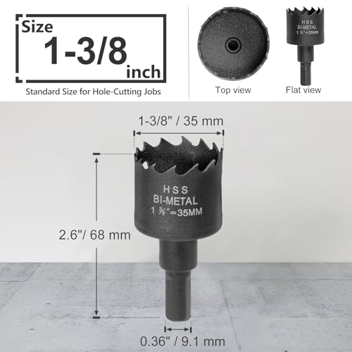 Image of 1-3 /8 Inch Hole Saw with 9.1mm Triangle Shank Arbor, JTemgle Bi-Metal Hole Saw Heavy Duty Hole Cutting Tool for Cornhole Boards, Recessed Lights, Wood, Plastic, Drywall & Soft Metal