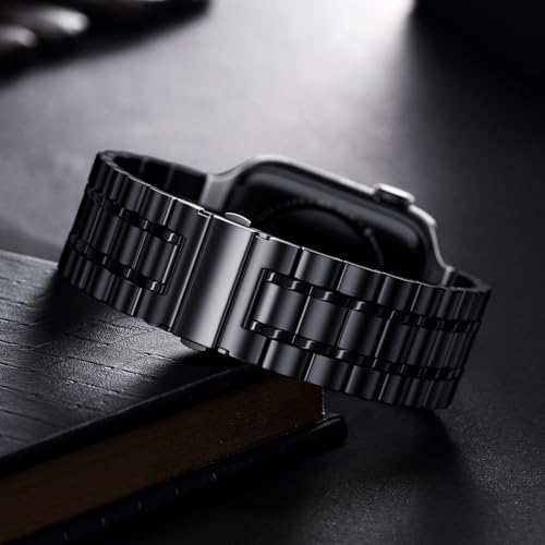 Image of Bestig Compatible with Apple Watch Bands for Men Women 49mm 46mm 45mm 44mm 42mm 41mm 40mm 38mm, Stainless Steel Metal Business Wristband Strap for iWatch Ultra Series 11 10 9 8 7 6 SE 5 4 3 2 1, Black