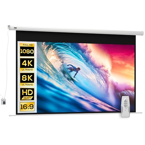 HOMCOM Telo Proiettore Motorizzato da 100 Pollici 4K HD Formato 16:9, Schermo Proiettore Motorizzato Elettrico con Telecomando, Telo Videoproiettore per Casa, Cinema, Ufficio, Home, 251x168 cm, Bianco