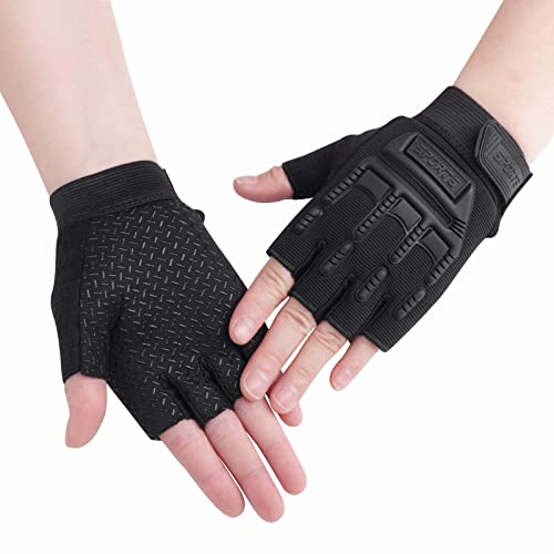 MYYNTI Bike Racing Gloves Riding Gloves Outdoor Sports Half Finger Camping Cycling Gloves Outdoor Gloves for Boys and Girls Black