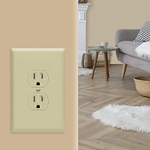 Image of ENERLITES Duplex Receptacle Outlet Wall Plate, Jumbo Electrical Outlet Covers, Gloss Finish, Oversized 1-Gang 5.51 inch x 3.50 inch, Polycarbonate Thermoplastic, 8821O-I-10PCS, Ivory, 10 Pack