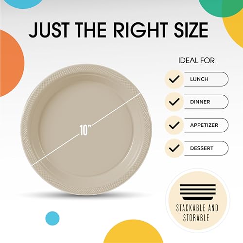 Exquisite Party Solids Ivory Plastic Plates For Party Supplies 10" Ivory Disposable Plates Heavy Duty 50 Pcs Plastic Dinnerware Sets Heavy Duty 350 GSM Disposable Dinnerware Set - Thumbnail 3
