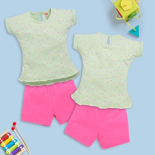 Image of LuvLap Baby Girls Regular Fit 100% Cotton Half Sleeves Girls Top CoSets Pack of 3